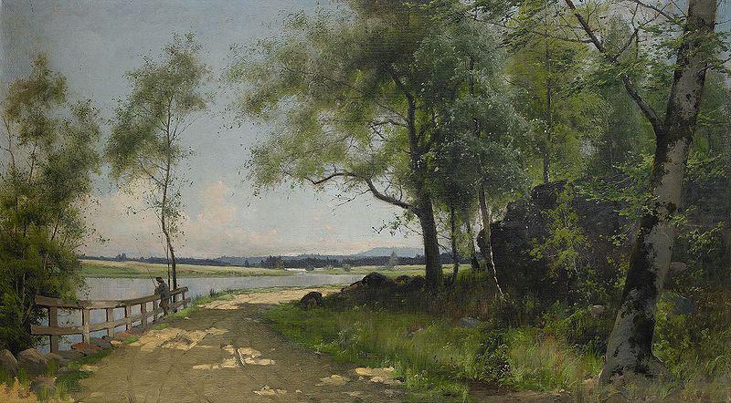 Mauritz Lindstrom Sommarlandskap med vag vid vatten china oil painting image